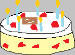 ホールケーキの画像。7本のロウソクに10個のいちご、チョコプレートが付いたショートケーキ